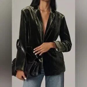 Maeve Anthropologie Luxurious Dark Green Velvet Blazer NWT $168 size M
